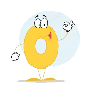 Happy yellow number 0 zero with blue backround  listed in characters decals.
