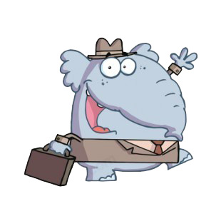 Elephant in suit holding briefcase waving listed in characters decals.