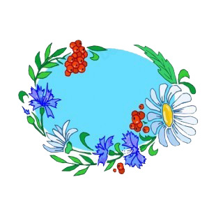 Blue daisies with purple flowers and red berries listed in flowers decals.