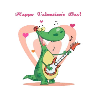 Happy valentine day green dinosaur playing guitar listed in characters decals.