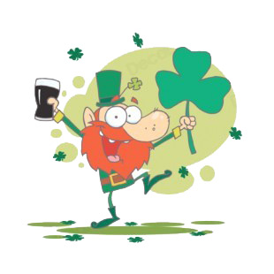 Leprechaun holding shamrock and glass of beer  listed in characters decals.