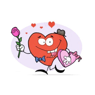 Heart with hat holding chocolate box and pink rose  listed in characters decals.