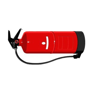 Black and red fire extinguisher listed in police and fire decals.