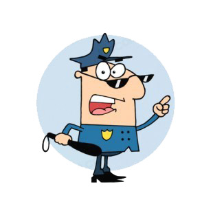 Policeman with sunglasses and truncheon blue backround listed in characters decals.