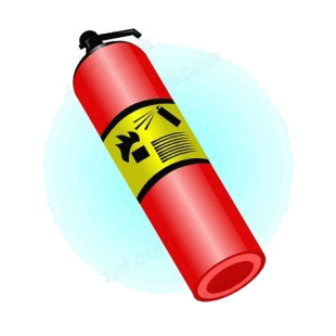 Fire extinguisher with directive written on it listed in police and fire decals.