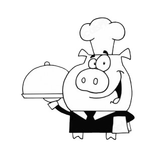 Waiter pig with chef holding plate listed in characters decals.