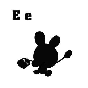 Alphabet E easter bunny running silhouette listed in characters decals.