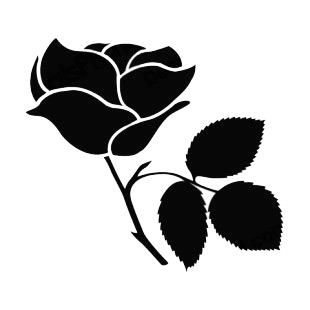 Rose with toothed leaves on twig silhouette listed in plants decals.