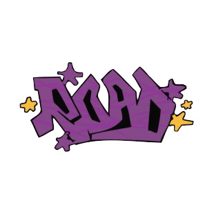 Purple road word graffiti with yellow stars drawing listed in graffiti decals.