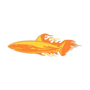 Flamboyant shark listed in flames decals.