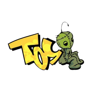 Tellow tos word graffiti with green plush drawing listed in graffiti decals.