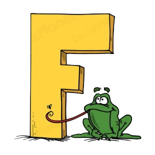 Alphabet yellow letter F green frog catching fly listed in letters and numbers decals.