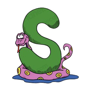 Alphabet green letter S purple and yellow snake  listed in letters and numbers decals.