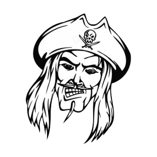 Angry pirate face with hat and long hairs mascot listed in mascots decals.