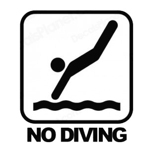 No diving sign with text listed in other signs decals.