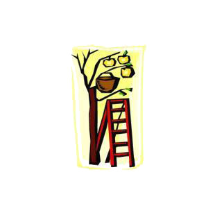 Tree having 3 apples left with ladder and a basket  listed in agriculture decals.