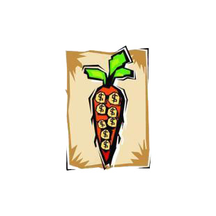 Carrot with dollar signs listed in agriculture decals.