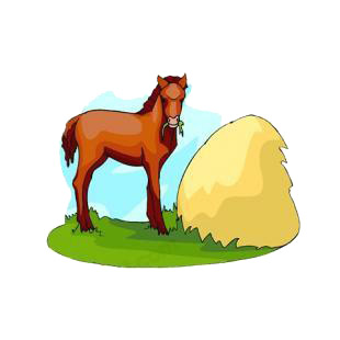 Brown horse eating listed in agriculture decals.