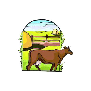 Cow in a pasture listed in agriculture decals.