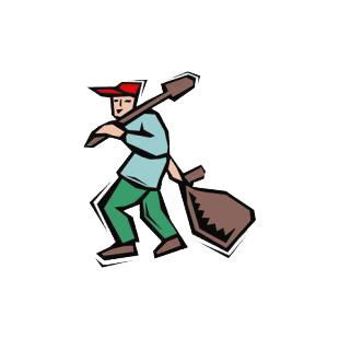 Farmer with shovel and bag listed in agriculture decals.