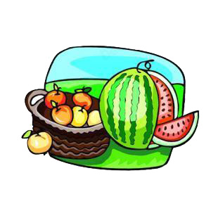 Apple basket with watermelon listed in agriculture decals.