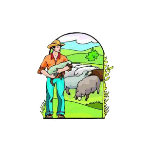 Man holding sheep listed in agriculture decals.