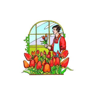 Man with tulips listed in agriculture decals.