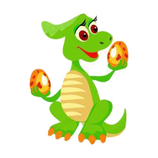 Green dinosaur holding eggs listed in dinosaurs decals.