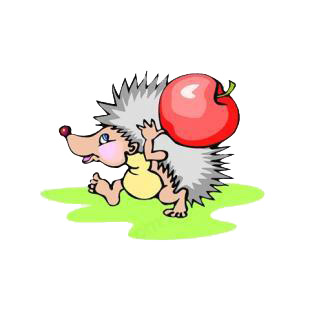 Hedgehog transporting apple listed in cartoon decals.