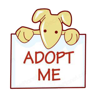 Dog with adopt me sign listed in dogs decals.