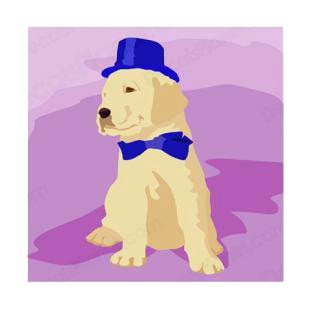 Golden retriever with hat and tie listed in dogs decals.