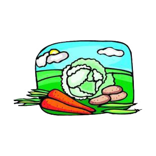 Vegetables listed in agriculture decals.