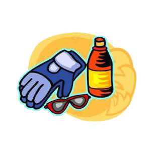 Work glove with work glasses and bottle listed in agriculture decals.