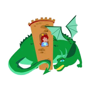 Princess being keept hostage by angry dragon listed in dragons decals.