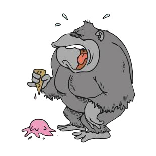 Gorilla crying over dropped ice cream listed in monkeys decals.