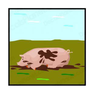 Pig playing in mud listed in farm decals.