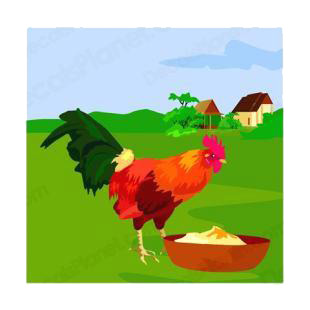 Rooster eating listed in farm decals.