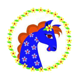 Blue horse with flower logos listed in horse decals.