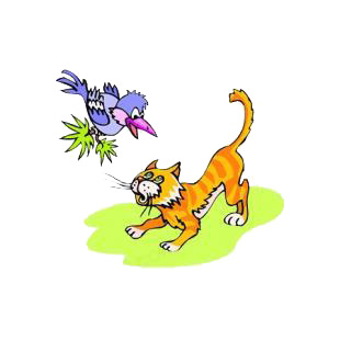 Bird scaring off cat listed in cartoon decals.
