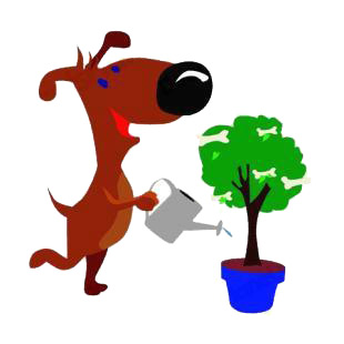 Dog watering plant listed in dogs decals.