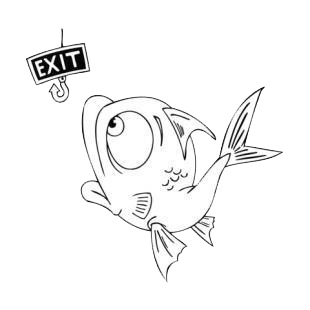 Fish looking at  hook with exit sign listed in fish decals.