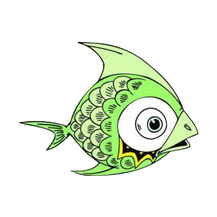 Green fish with big eyes listed in fish decals.