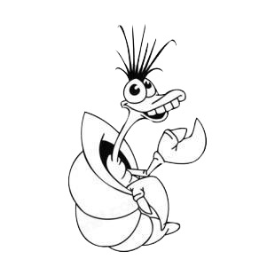 Goofy crustacean in his shell listed in fish decals.