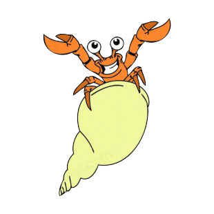 Smiling crustacean in his shell  listed in fish decals.