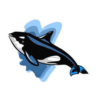 Killer whale underwater listed in fish decals.