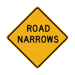 Road narrows warning sign listed in road signs decals.
