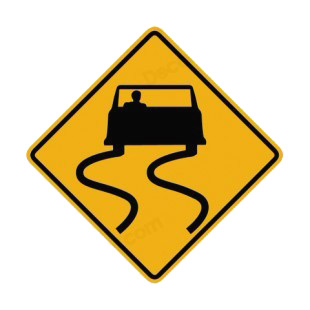 Road is slippery when wet warning sign  listed in road signs decals.