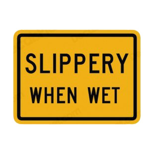 Slippery when wet warning sign listed in road signs decals.