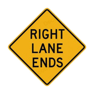 Right lane ends warning sign listed in road signs decals.