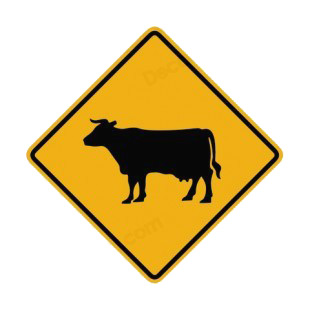 Cow warning sign listed in road signs decals.